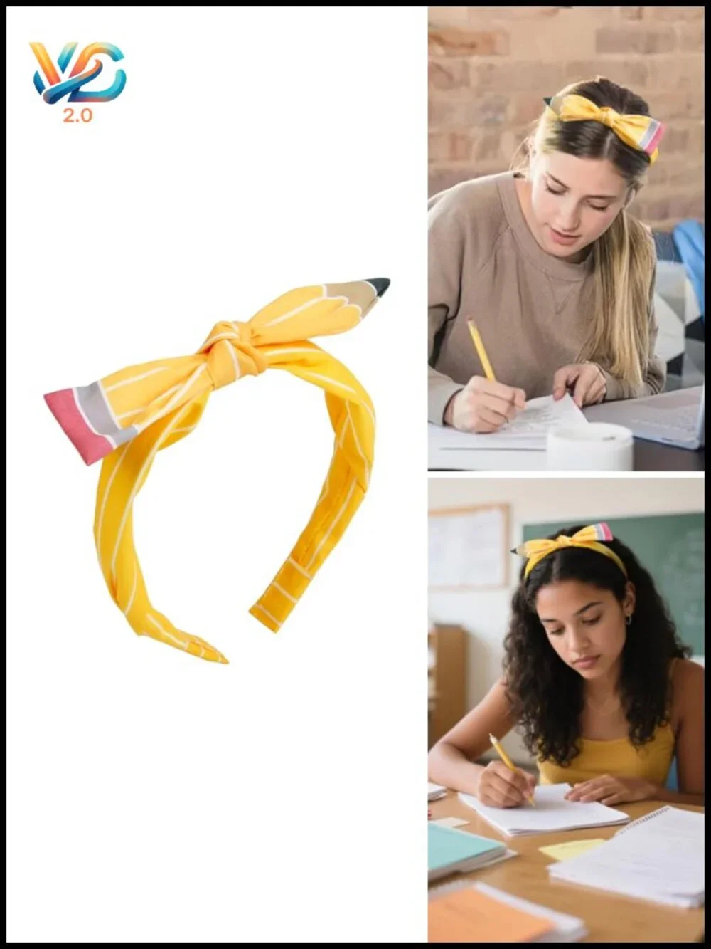 Back to School Pencil Headband with Bow Hair Accessory for Women